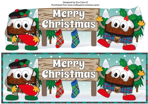 Crazy Scottish Christmas Puddings with big sign CHRISTMAS large dl