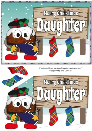 Crazy Scottish Christmas Pudding with big sign DAUGHTER decoupage
