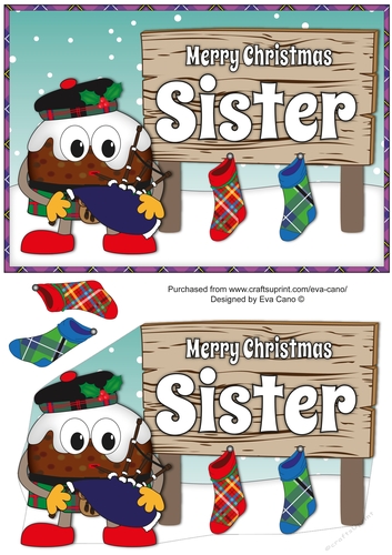 Crazy Scottish Christmas Pudding with big sign SISTER decoupage