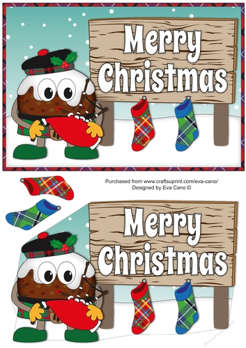 Crazy Scottish Christmas Pudding with big sign CHRISTMAS decoupage
