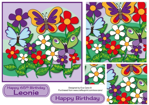 Flowers and Funny Butterflies LEONIE 65th topper 