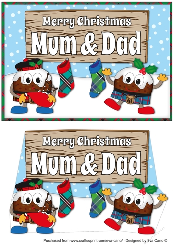 Crazy Scottish Christmas Puddings with big sign MUM & DAD decoupage