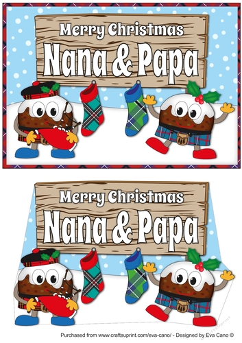 Crazy Scottish Christmas Puddings with big sign NANA & PAPA decoupage