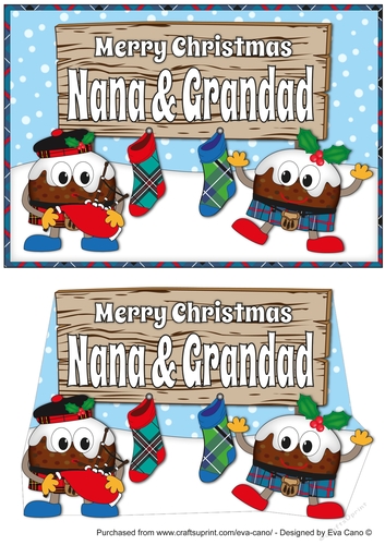 Crazy Scottish Christmas Puddings with big sign NANA & GRANDAD decoupage