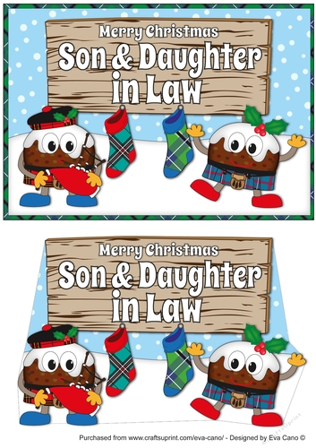 Crazy Scottish Christmas Puddings with big sign SON & DAUGHTER IN LAW decoupage