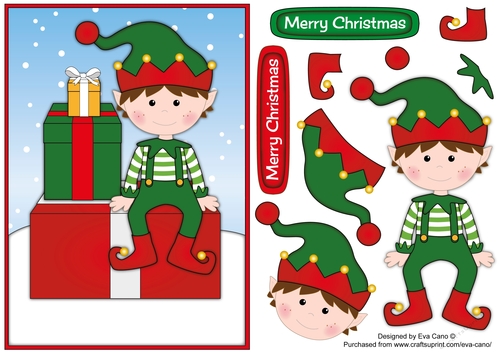 Christmas Elf with presents decoupage