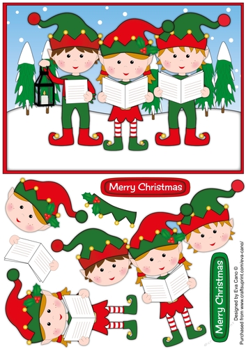 Elves Carol Singers decoupage
