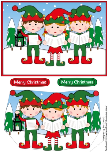 Elves Carol Singers quick decoupage
