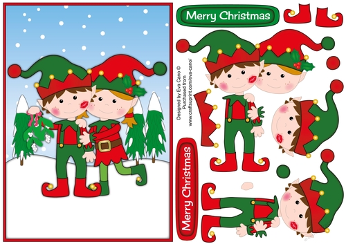 Christmas Elves with Mistletoe decoupage