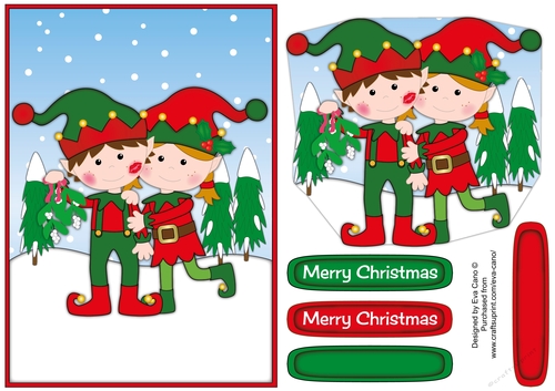 Christmas Elves with Mistletoe quick decoupage