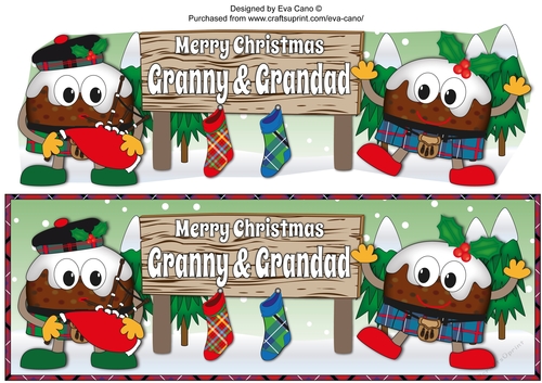 Crazy Scottish Christmas Puddings with big sign GRANNY & GRANDAD large dl