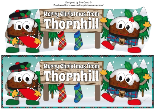 Crazy Scottish Christmas Puddings with big sign THORNHILL large dl