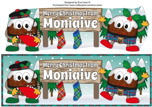 Crazy Scottish Christmas Puddings with big sign MONIAIVE large dl