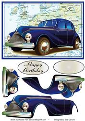 Vintage Blue Car Decoupage