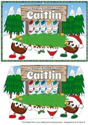 Crazy Christmas Puddings taking the Christmas Tree home and sign CAITLIN