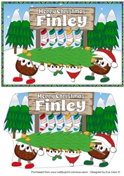 Crazy Christmas Puddings taking the Christmas Tree home and sign FINLEY