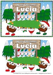 Crazy Christmas Puddings taking the Christmas Tree home and sign LUCIA