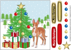 8x8 Christmas Podenco dog and Christmas tree
