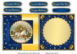 Christmas Church Fold Back in Blue