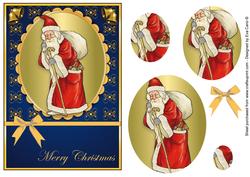 Vintage Santa Pyramid Card Front Blue