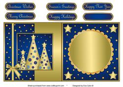 Button Christmas Trees Fold Back Blue