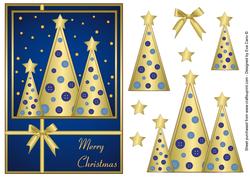 Button Christmas Trees Decoupage Blue