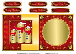 Gold Snowman Family Fold Back Red