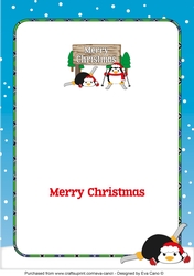 Christmas Fat Penguins Skiing with sign CHRISTMAS a5 insert