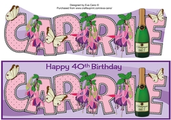 Champagne, Fuchsias & Butterflies CARRIE 40th large dl