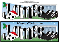 Xmas Football Boots & Football JAMES in black & white large dl