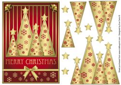 Snowflakes Christmas Trees Decoupage Red