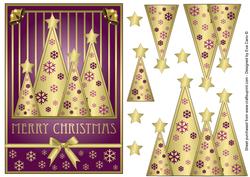 Snowflakes Christmas Trees Decoupage Burgundy