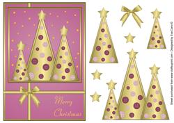 Button Christmas Trees Decoupage Pink
