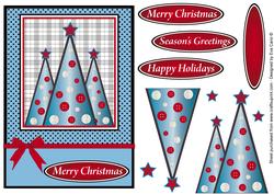 Patterned Button Christmas Trees Decoupage Blue