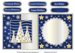 Button Silver Christmas Trees Fold Back Blue