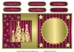 Snowflakes Christmas Trees Fold Back Burgundy