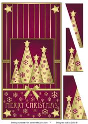 Snowflakes Christmas Trees Vertical Fold Back Burgundy