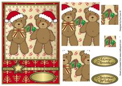 Christmas Teddies with Mistletoe Pyramid