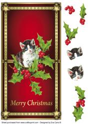 Vintage Christmas Kitten Over the Edge