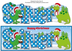 Christmas Dinosaurs with Christmas pudding and present SILVER large dl