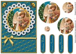 Christmas Angel Playing Flute Pyramid with Lace (teal)