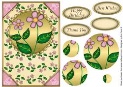 Pink Flowers Card Front Pyramid
