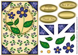 Dark Blue Flowers Card Front