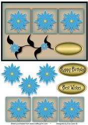 Oriental Blue Flowers Landscape Card Front