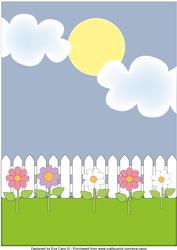 Picket Fence and Flowers Background