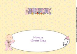 Cute Baby Girl with Teddy Birthday Large Dl Insert