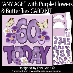 'any Age' with Purple Flowers & Butterflies Card Kit