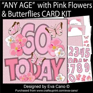 'any Age' with Pink Flowers & Butterflies Card Kit