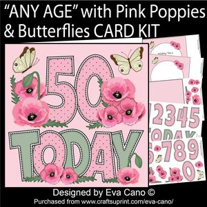 'any Age' with Pink Poppies & Butterflies Card Kit