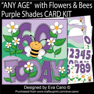 'any Age' with Flowers & Bees Purple Shades Card Kit